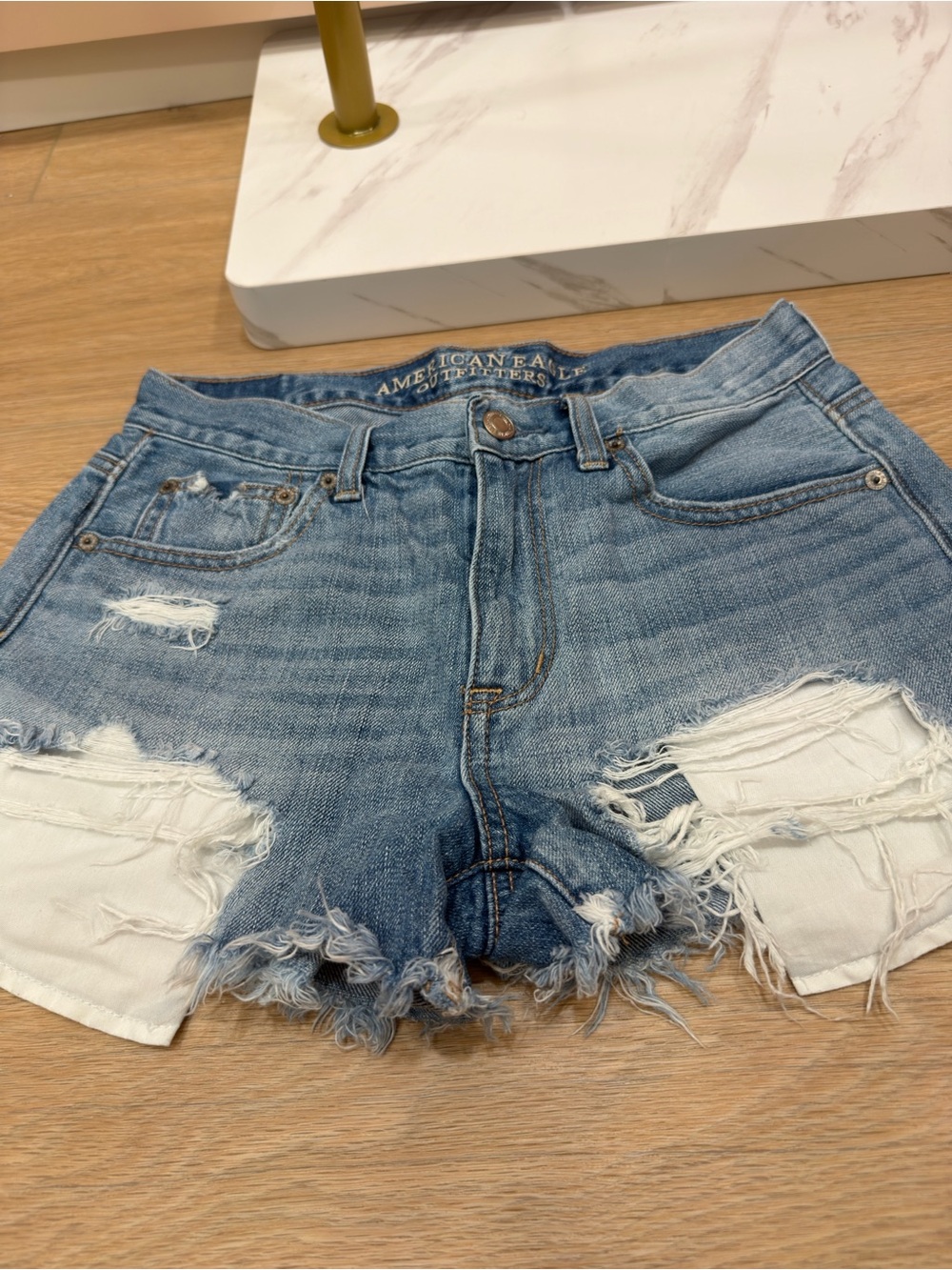 American Eagle Outfitters Light Wash Distressed Jean Shorts